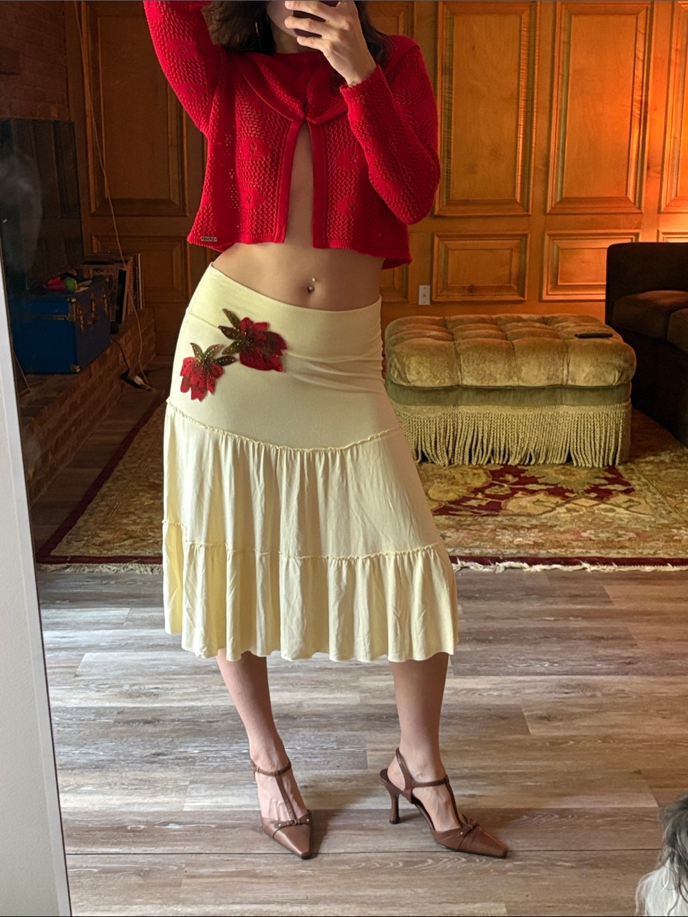 Pale Yellow Skirt with Red Wool Applique